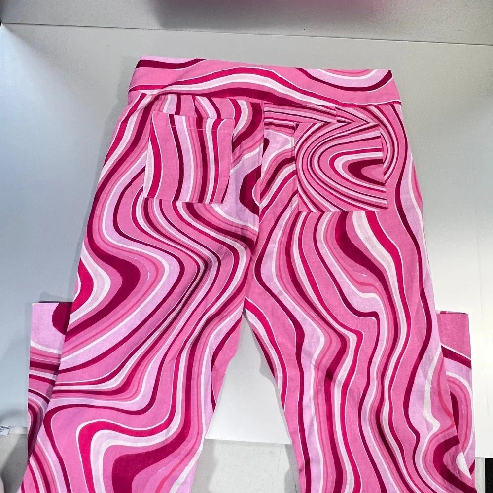 Zara Pink Psychedelic Swirl Linen Blend Wide Leg Pants Womens Size M Retro Boho